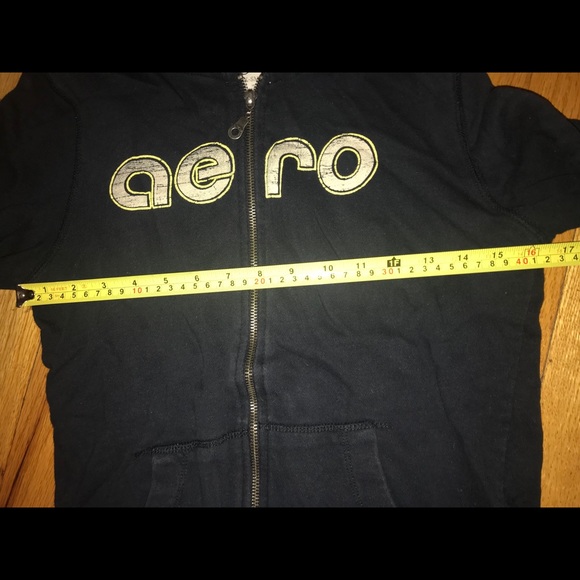 Aero Xsmall Black yellow Zip Up Hoodie Aeropostale casual warm junior back to sc - Picture 5 of 7
